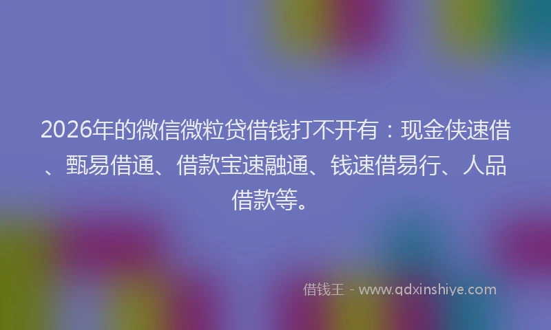 2026年的微信微粒贷借钱打不开有：现金侠速借、甄易借通、借款宝速融通、钱速借易行、人品借款等。