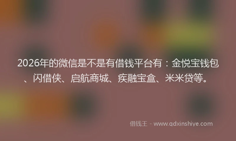2026年的微信是不是有借钱平台有：金悦宝钱包、闪借侠、启航商城、疾融宝盒、米米贷等。