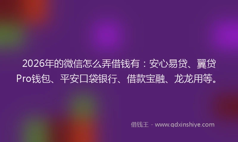 2026年的微信怎么弄借钱有：安心易贷、翼贷Pro钱包、平安口袋银行、借款宝融、龙龙用等。