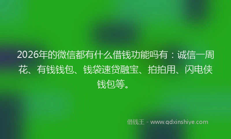 2026年的微信都有什么借钱功能吗有：诚信一周花、有钱钱包、钱袋速贷融宝、拍拍用、闪电侠钱包等。