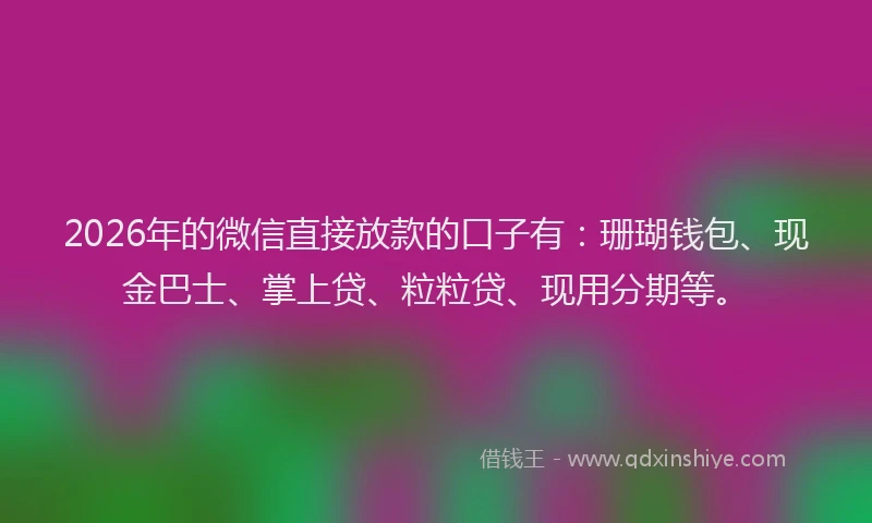 2026年的微信直接放款的口子有：珊瑚钱包、现金巴士、掌上贷、粒粒贷、现用分期等。