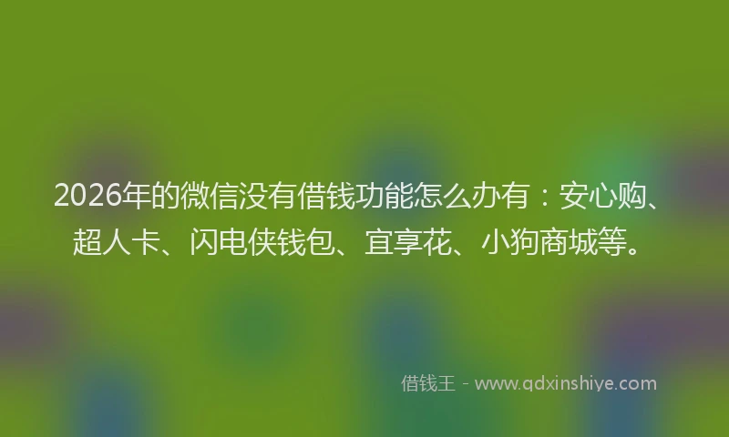 2026年的微信没有借钱功能怎么办有：安心购、超人卡、闪电侠钱包、宜享花、小狗商城等。