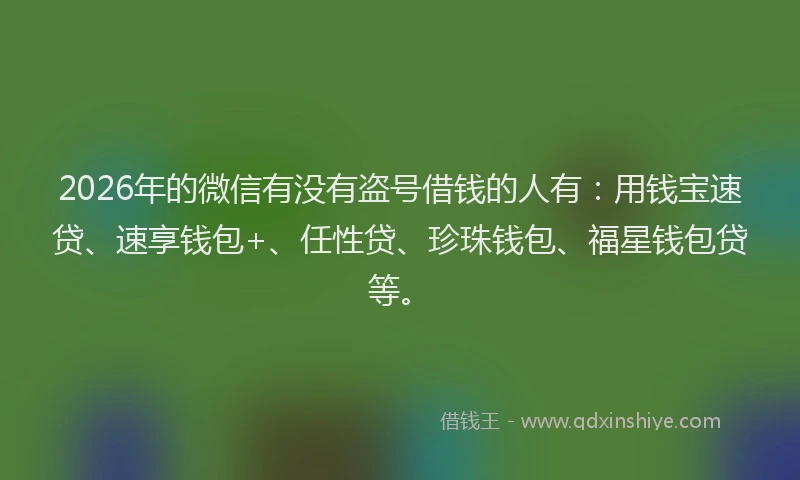 2026年的微信有没有盗号借钱的人有：用钱宝速贷、速享钱包+、任性贷、珍珠钱包、福星钱包贷等。