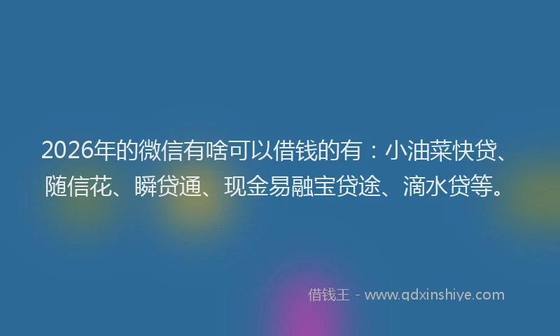 2026年的微信有啥可以借钱的有：小油菜快贷、随信花、瞬贷通、现金易融宝贷途、滴水贷等。