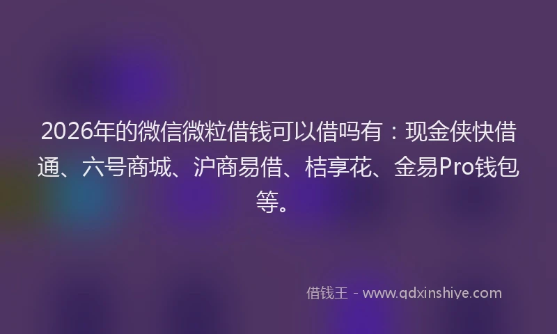 2026年的微信微粒借钱可以借吗有：现金侠快借通、六号商城、沪商易借、桔享花、金易Pro钱包等。