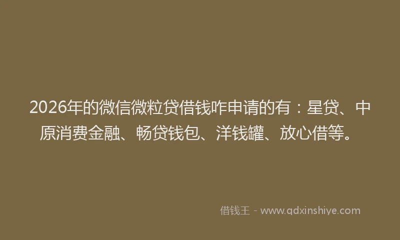 2026年的微信微粒贷借钱咋申请的有：星贷、中原消费金融、畅贷钱包、洋钱罐、放心借等。