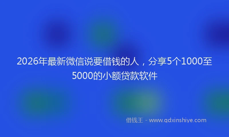 2026年最新微信说要借钱的人，分享5个1000至5000的小额贷款软件