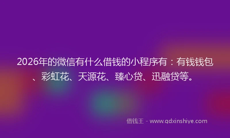 2026年的微信有什么借钱的小程序有：有钱钱包、彩虹花、天源花、臻心贷、迅融贷等。
