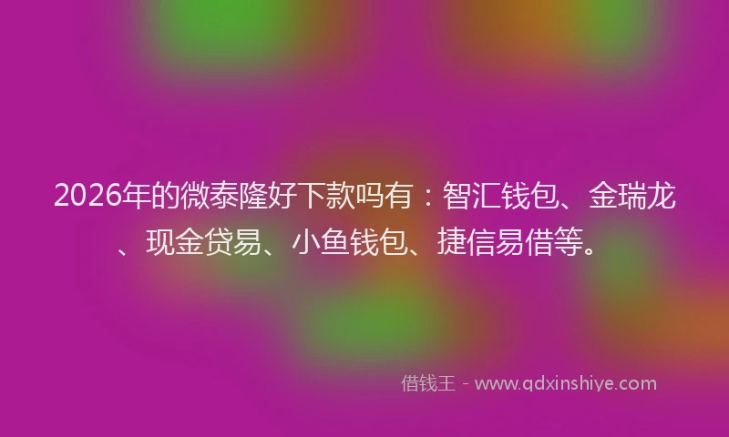 2026年的微泰隆好下款吗有：智汇钱包、金瑞龙、现金贷易、小鱼钱包、捷信易借等。