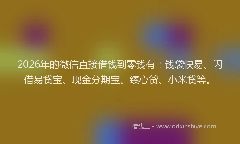 2026年的微信直接借钱到零钱有：钱袋快易、闪借易贷宝、现金分期宝、臻心贷、小米贷等。