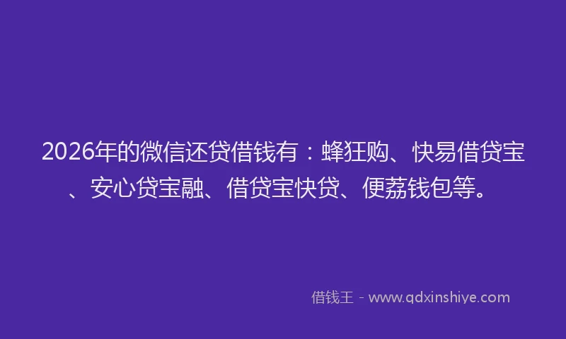 2026年的微信还贷借钱有：蜂狂购、快易借贷宝、安心贷宝融、借贷宝快贷、便荔钱包等。