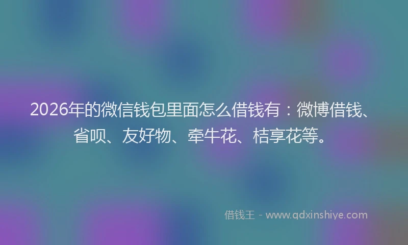 2026年的微信钱包里面怎么借钱有：微博借钱、省呗、友好物、牵牛花、桔享花等。
