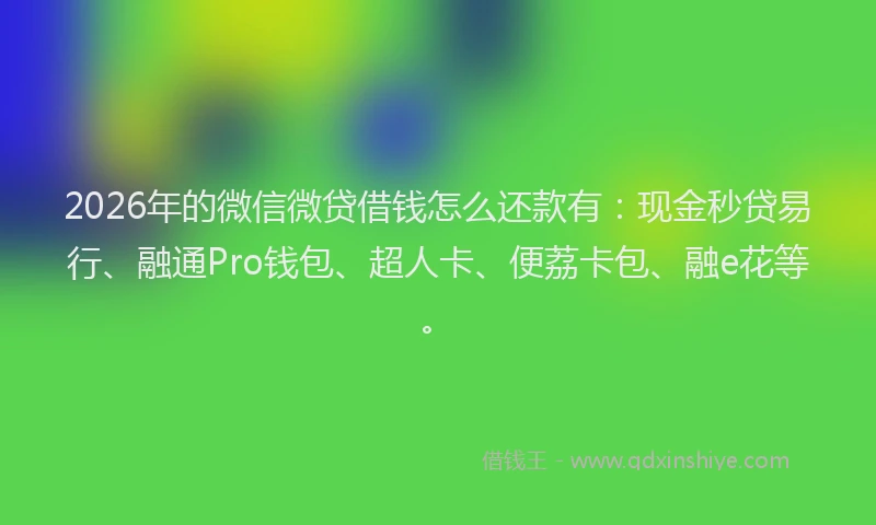 2026年的微信微贷借钱怎么还款有：现金秒贷易行、融通Pro钱包、超人卡、便荔卡包、融e花等。