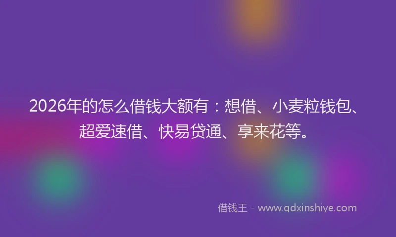 2026年的怎么借钱大额有：想借、小麦粒钱包、超爱速借、快易贷通、享来花等。