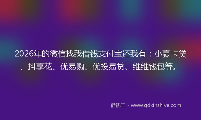 2026年的微信找我借钱支付宝还我有：小赢卡贷、抖享花、优易购、优投易贷、维维钱包等。