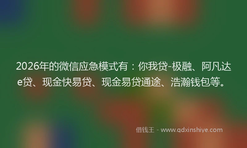2026年的微信应急模式有：你我贷-极融、阿凡达e贷、现金快易贷、现金易贷通途、浩瀚钱包等。