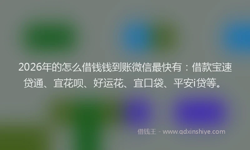 2026年的怎么借钱钱到账微信最快有:借款宝速贷通、宜花呗、好运花、宜口袋、平安i贷等。