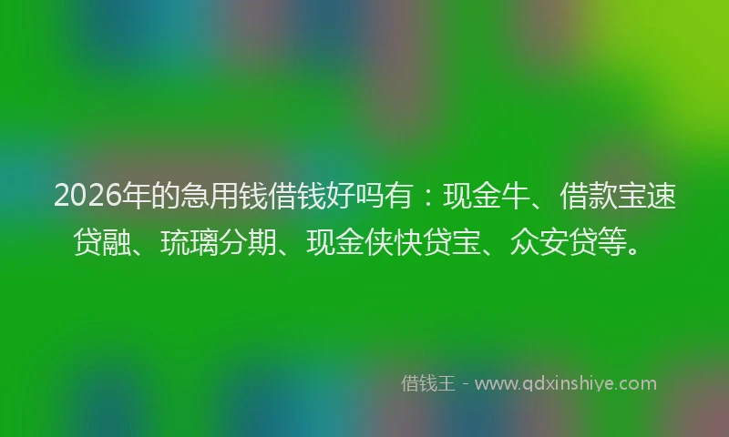 2026年的急用钱借钱好吗有：现金牛、借款宝速贷融、琉璃分期、现金侠快贷宝、众安贷等。