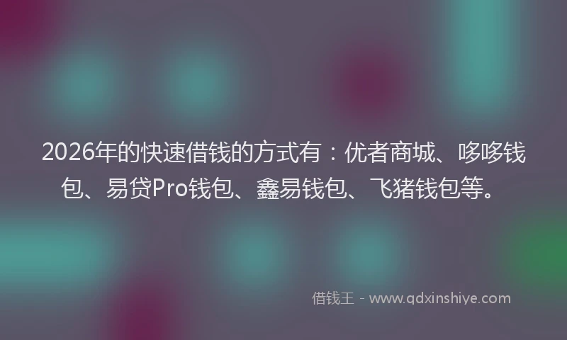 2026年的快速借钱的方式有：优者商城、哆哆钱包、易贷Pro钱包、鑫易钱包、飞猪钱包等。