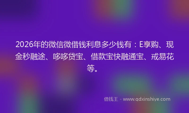 2026年的微信微借钱利息多少钱有：E享购、现金秒融途、哆哆贷宝、借款宝快融通宝、戒易花等。