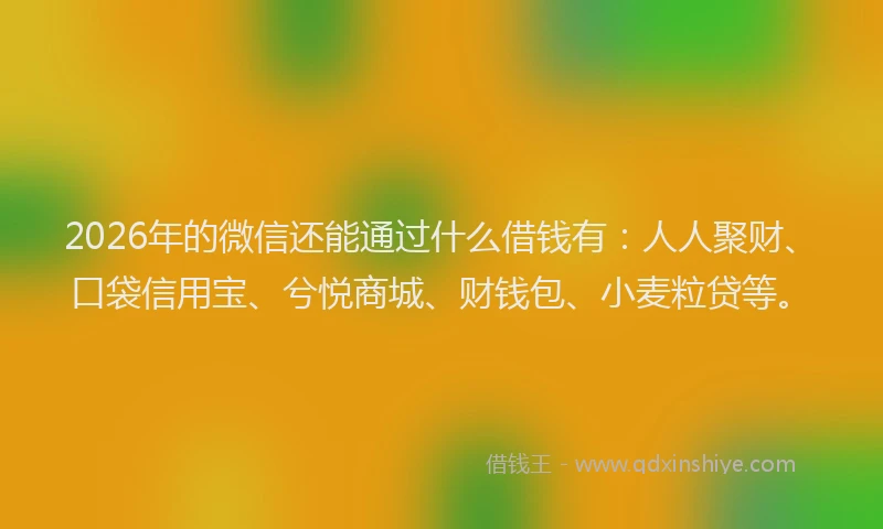 2026年的微信还能通过什么借钱有：人人聚财、口袋信用宝、兮悦商城、财钱包、小麦粒贷等。