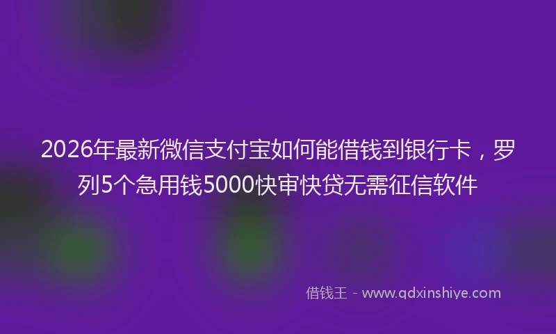 2026年最新微信支付宝如何能借钱到银行卡，罗列5个急用钱5000快审快贷无需征信软件