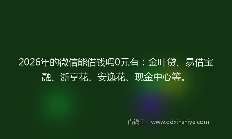 2026年的微信能借钱吗0元有：金叶贷、易借宝融、浙享花、安逸花、现金中心等。