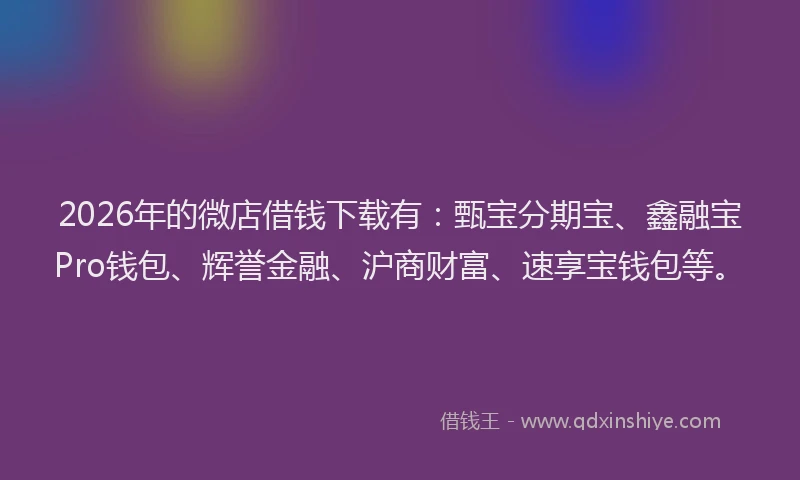 2026年的微店借钱下载有：甄宝分期宝、鑫融宝Pro钱包、辉誉金融、沪商财富、速享宝钱包等。
