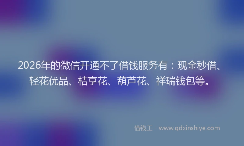 2026年的微信开通不了借钱服务有：现金秒借、轻花优品、桔享花、葫芦花、祥瑞钱包等。