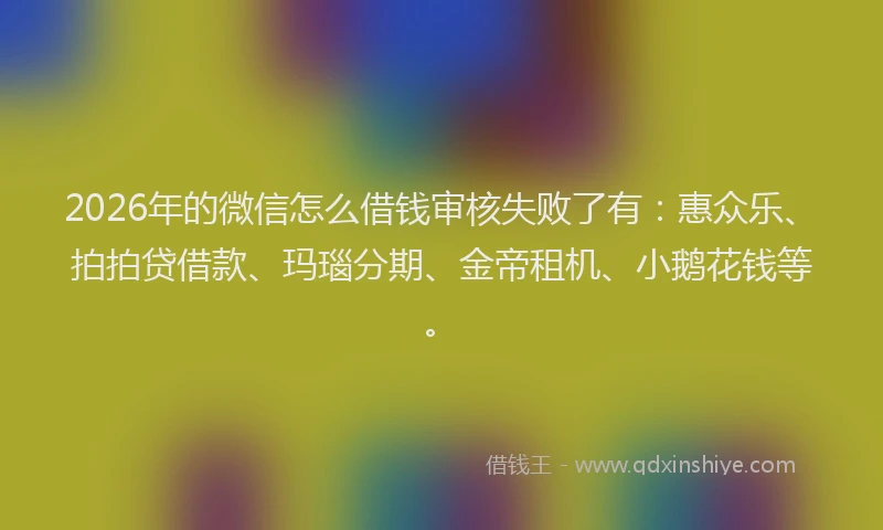 2026年的微信怎么借钱审核失败了有：惠众乐、拍拍贷借款、玛瑙分期、金帝租机、小鹅花钱等。