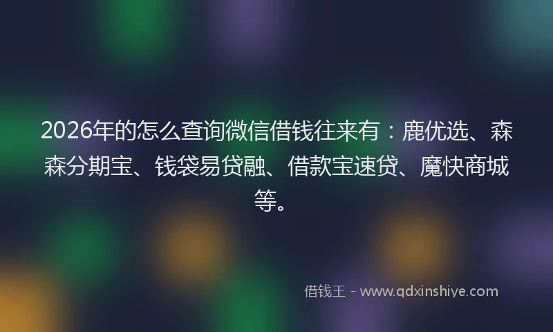 2026年的怎么查询微信借钱往来有：鹿优选、森森分期宝、钱袋易贷融、借款宝速贷、魔快商城等。