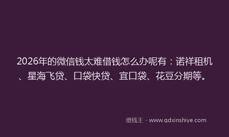 2026年的微信钱太难借钱怎么办呢有：诺祥租机、星海飞贷、口袋快贷、宜口袋、花豆分期等。