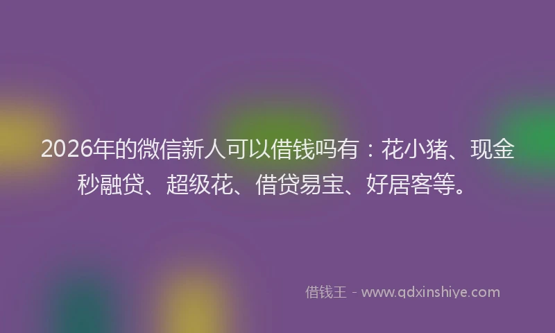 2026年的微信新人可以借钱吗有：花小猪、现金秒融贷、超级花、借贷易宝、好居客等。