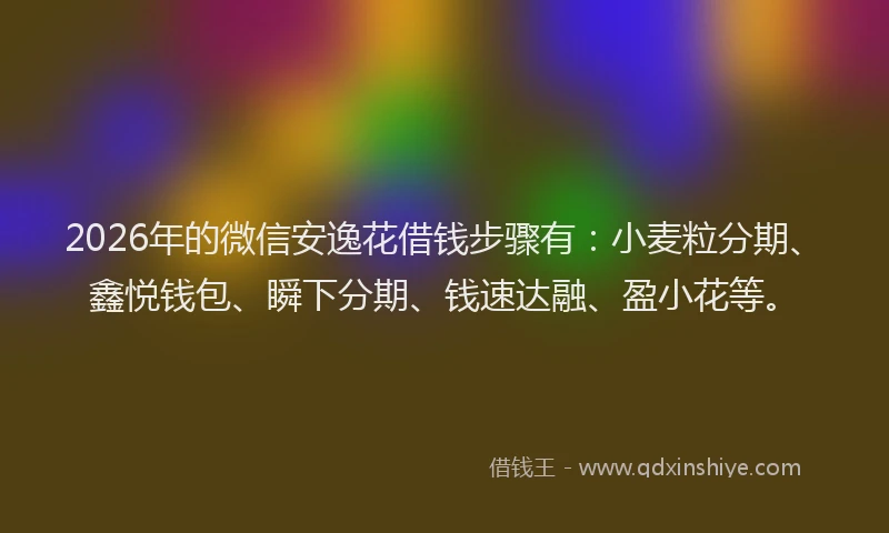 2026年的微信安逸花借钱步骤有：小麦粒分期、鑫悦钱包、瞬下分期、钱速达融、盈小花等。