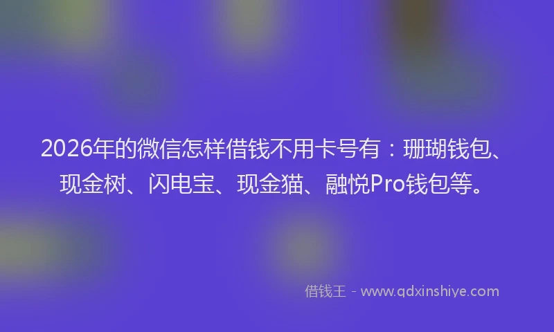 2026年的微信怎样借钱不用卡号有：珊瑚钱包、现金树、闪电宝、现金猫、融悦Pro钱包等。