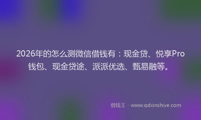 2026年的怎么测微信借钱有：现金贷、悦享Pro钱包、现金贷途、派派优选、甄易融等。