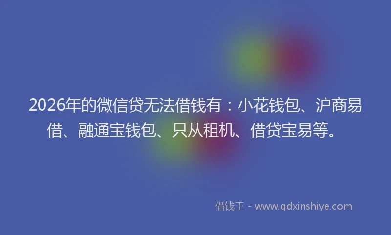2026年的微信贷无法借钱有：小花钱包、沪商易借、融通宝钱包、只从租机、借贷宝易等。