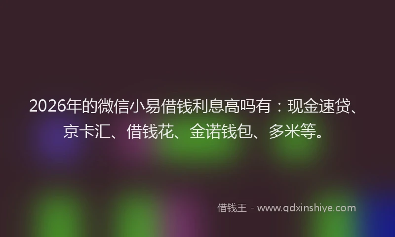 2026年的微信小易借钱利息高吗有：现金速贷、京卡汇、借钱花、金诺钱包、多米等。