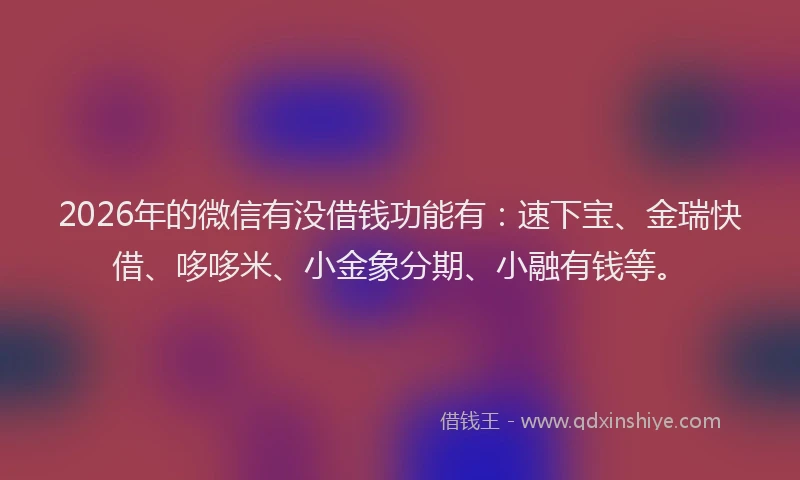 2026年的微信有没借钱功能有：速下宝、金瑞快借、哆哆米、小金象分期、小融有钱等。
