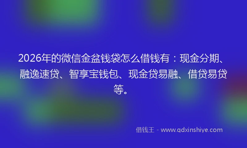2026年的微信金盆钱袋怎么借钱有：现金分期、融逸速贷、智享宝钱包、现金贷易融、借贷易贷等。