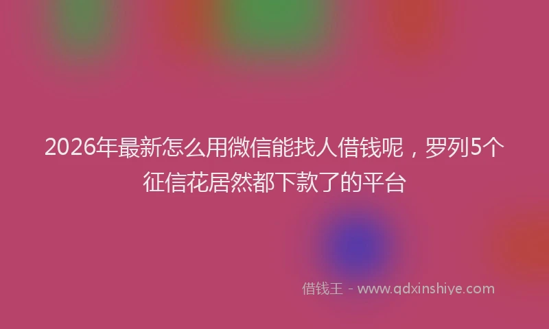 2026年最新怎么用微信能找人借钱呢，罗列5个征信花居然都下款了的平台