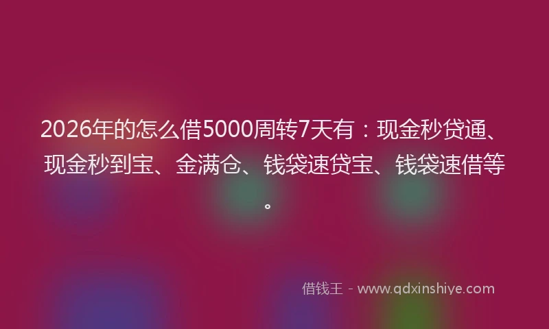 2026年的怎么借5000周转7天有:现金秒贷通、现金秒到宝、金满仓、钱袋速贷宝、钱袋速借等。