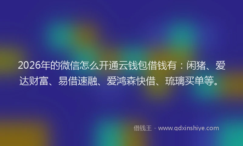 2026年的微信怎么开通云钱包借钱有：闲猪、爱达财富、易借速融、爱鸿森快借、琉璃买单等。