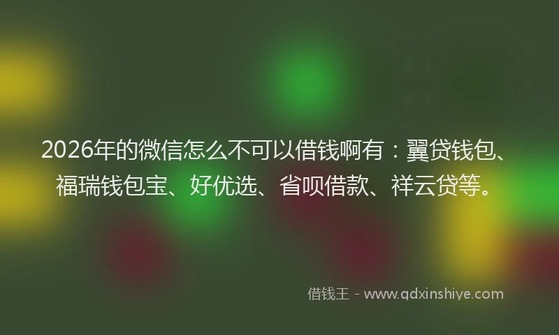 2026年的微信怎么不可以借钱啊有：翼贷钱包、福瑞钱包宝、好优选、省呗借款、祥云贷等。