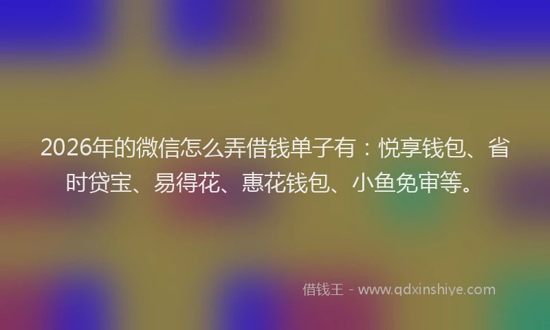 2026年的微信怎么弄借钱单子有：悦享钱包、省时贷宝、易得花、惠花钱包、小鱼免审等。
