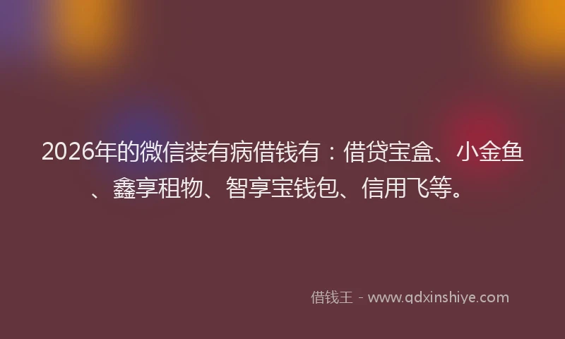 2026年的微信装有病借钱有：借贷宝盒、小金鱼、鑫享租物、智享宝钱包、信用飞等。