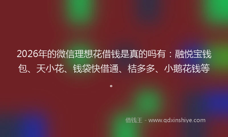 2026年的微信理想花借钱是真的吗有：融悦宝钱包、天小花、钱袋快借通、桔多多、小鹅花钱等。