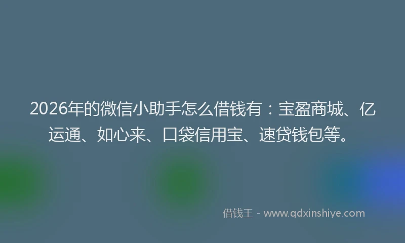2026年的微信小助手怎么借钱有：宝盈商城、亿运通、如心来、口袋信用宝、速贷钱包等。