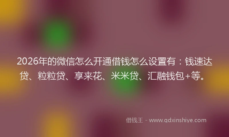 2026年的微信怎么开通借钱怎么设置有：钱速达贷、粒粒贷、享来花、米米贷、汇融钱包+等。