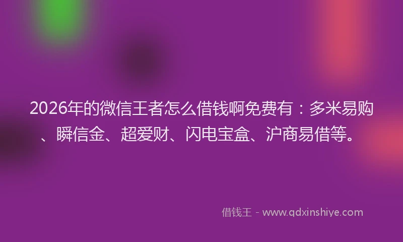 2026年的微信王者怎么借钱啊免费有：多米易购、瞬信金、超爱财、闪电宝盒、沪商易借等。